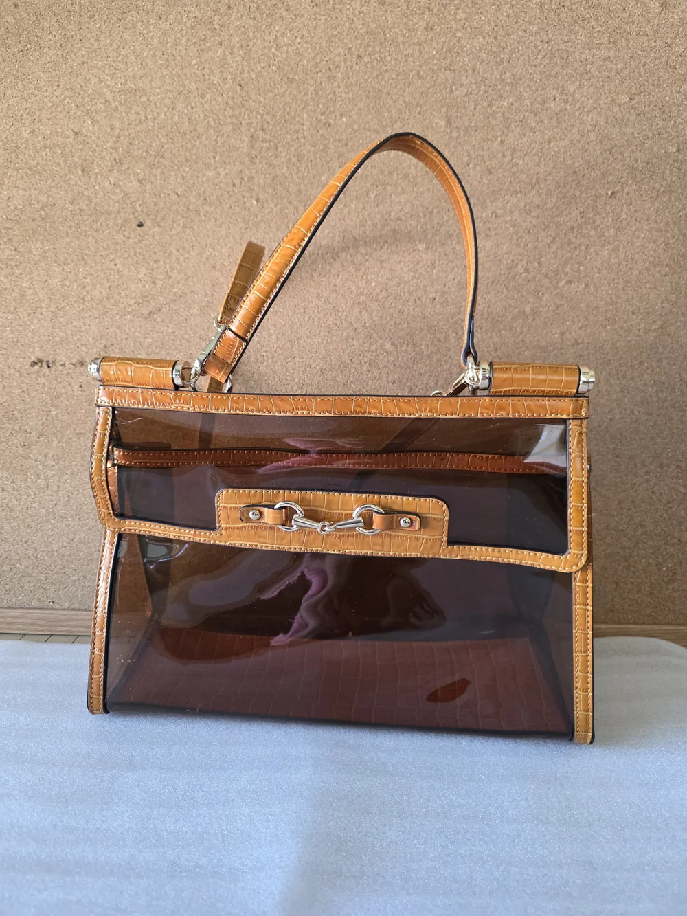 Clear Stadium Concert Bag Horsebit Satchel Orange Croc Trim Crossbody Transparen